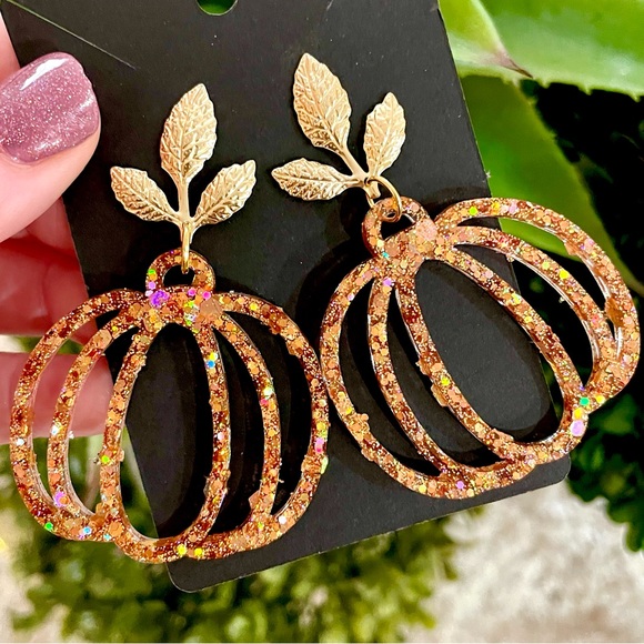 Acrylic Pumpkin and Leaf Earrings - Picture 7 of 9